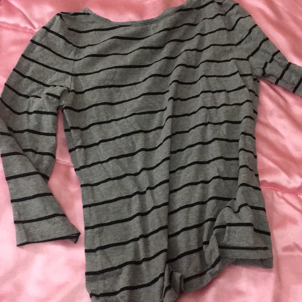 Merona grey navy striped top 3/4 off the shoulder